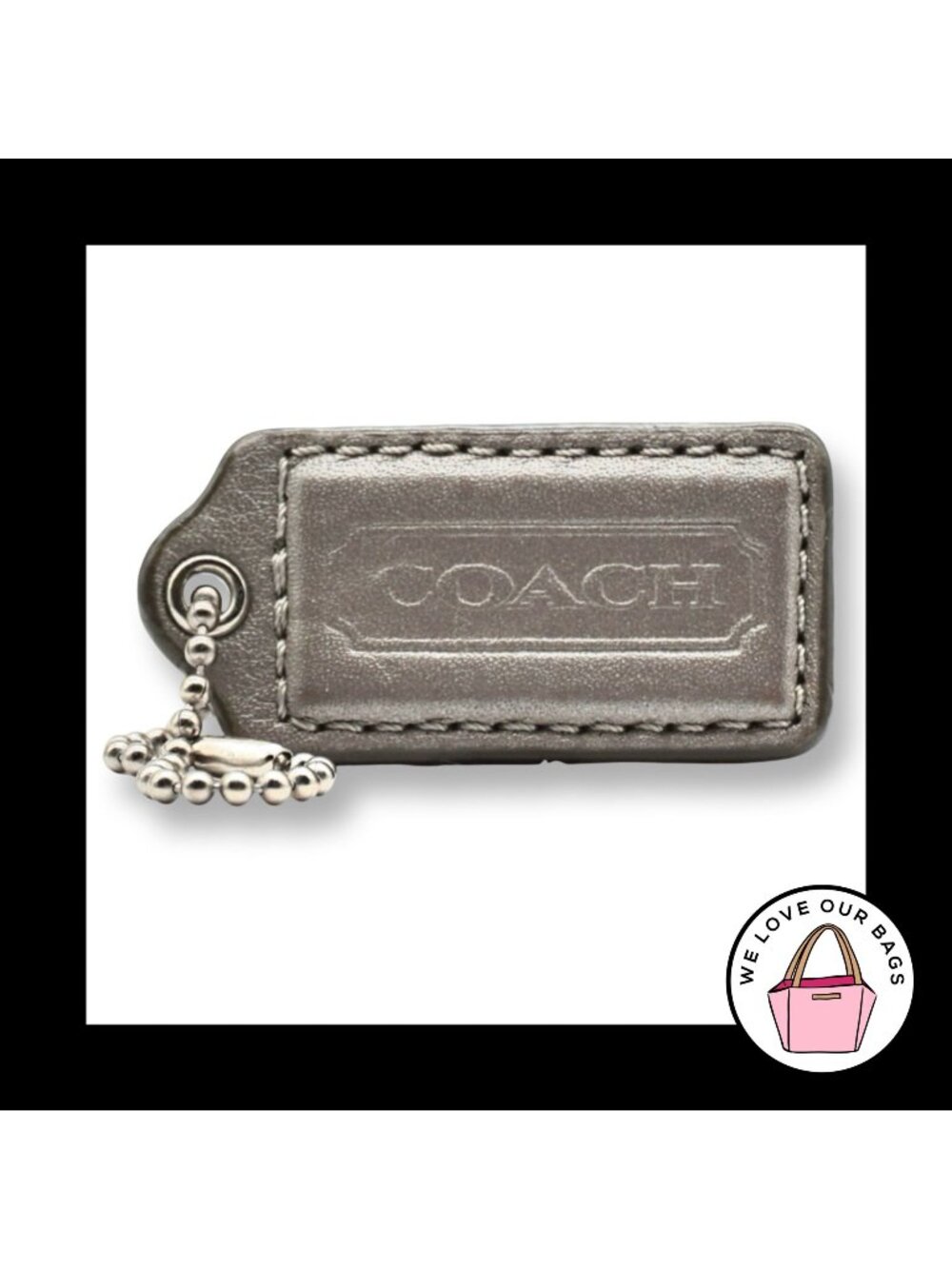 COACH HANG TAG 2" Bag Charm Keychain Fob Gray Grey Smooth Leather Nickel Medium